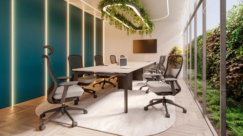 Silla Director Modelo Moon, Brazos 4D, soporte lumbar ajustable, syncrom activado por peso, columna ajustable, patas de nylon grafito