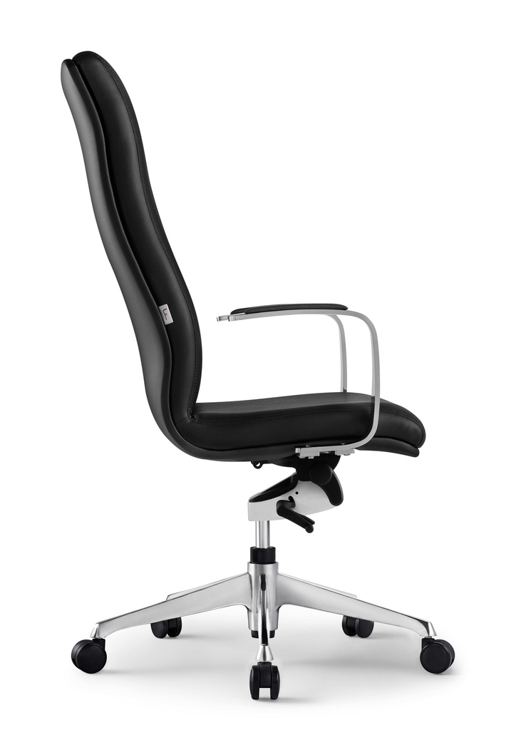 Silla Boss Presidente Patas de Aluminio, Asiento y Respaldo en Simil Cuero, Brazos Fijos. 