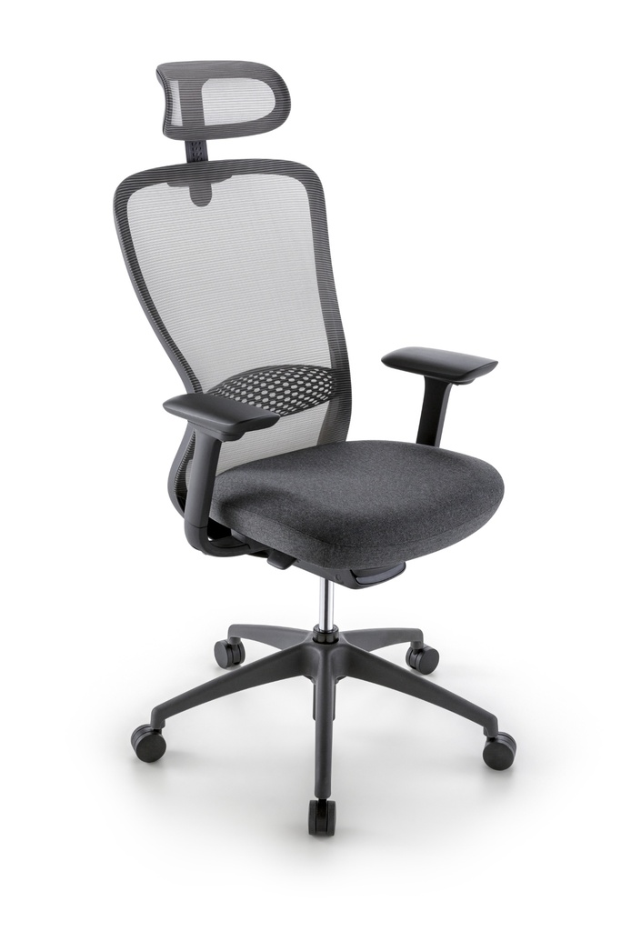 Silla Presidente Modelo Moon, Brazos 4D, soporte lumbar ajustable, syncrom activado por peso, columna ajustable, patas de nylon grafito